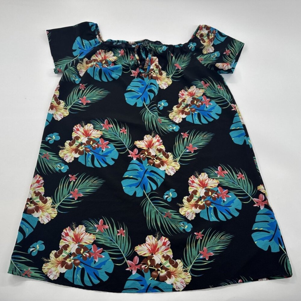 Shein Blouse Floral Tropical Hibiscus Short Sleeve Womens Large Tunic Vacation